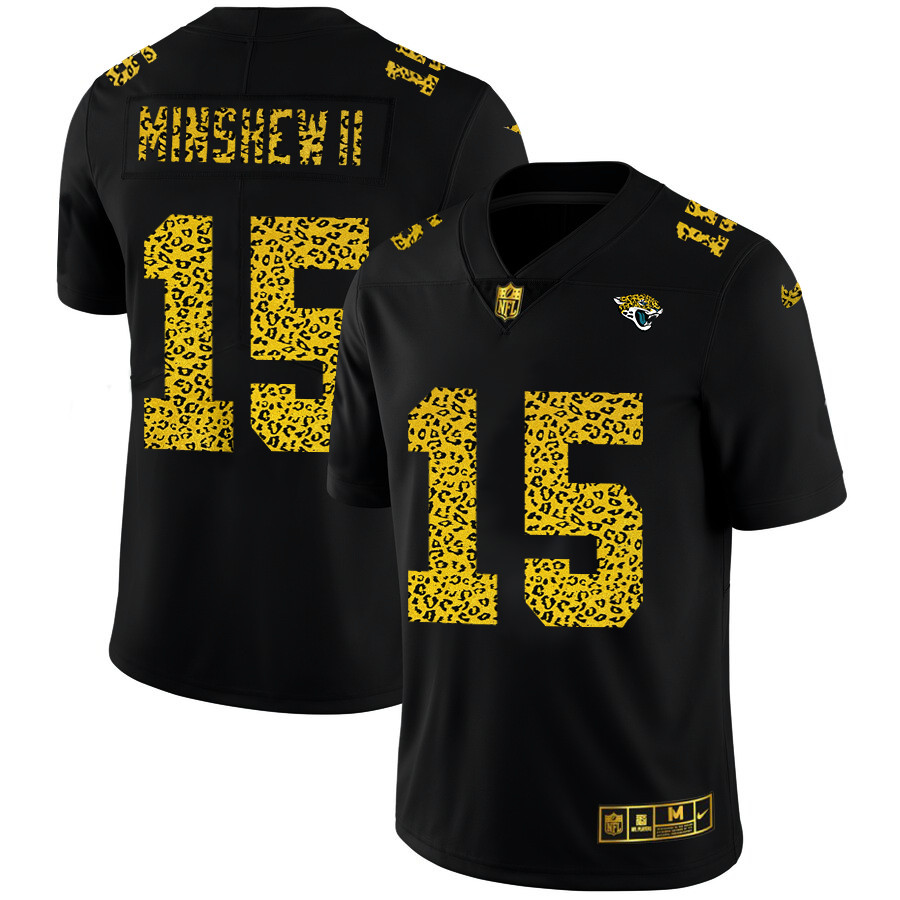 Jacksonville Jaguars #15 Gardner Minshew II Men's Nike Leopard Print Fashion Vapor Limited NFL Jersey Black Jacksonville Jaguars #15 Gardner Minshew II Men's Nike Leopard Print Fashion Vapor Limited NFL Jersey Black
