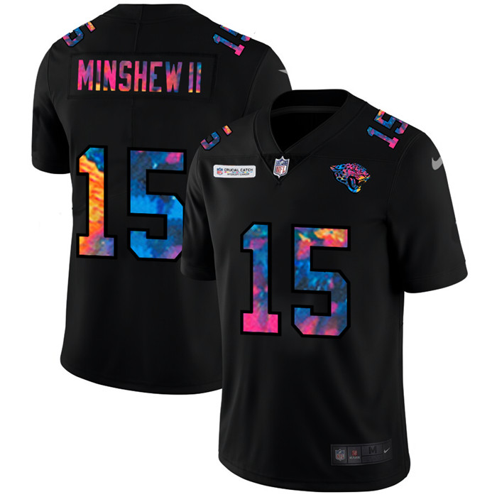 Jacksonville Jaguars #15 Gardner Minshew II Men's Nike Multi-Color Black 2020 NFL Crucial Catch Vapor Untouchable Limited Jersey Jacksonville Jaguars #15 Gardner Minshew II Men's Nike Multi-Color Black 2020 NFL Crucial Catch Vapor Untouchable Limited Jersey