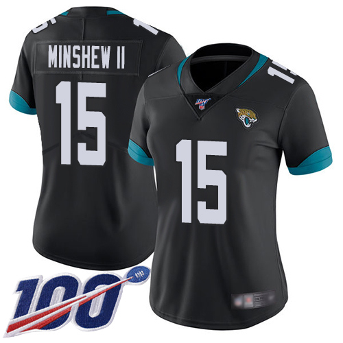 Jaguars #15 Gardner Minshew II Black Team Color Women's Stitched Football 100th Season Vapor Limited Jersey Jaguars #15 Gardner Minshew II Black Team Color Women's Stitched Football 100th Season Vapor Limited Jersey