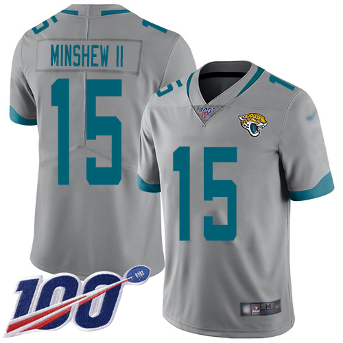 Jaguars #15 Gardner Minshew II Silver Men's Stitched Football Limited Inverted Legend 100th Season Jersey Jaguars #15 Gardner Minshew II Silver Men's Stitched Football Limited Inverted Legend 100th Season Jersey