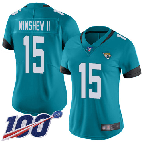 Jaguars #15 Gardner Minshew II Teal Green Alternate Women's Stitched Football 100th Season Vapor Limited Jersey Jaguars #15 Gardner Minshew II Teal Green Alternate Women's Stitched Football 100th Season Vapor Limited Jersey