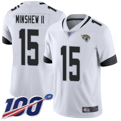 Jaguars #15 Gardner Minshew II White Men's Stitched Football 100th Season Vapor Limited Jersey Jaguars #15 Gardner Minshew II White Men's Stitched Football 100th Season Vapor Limited Jersey