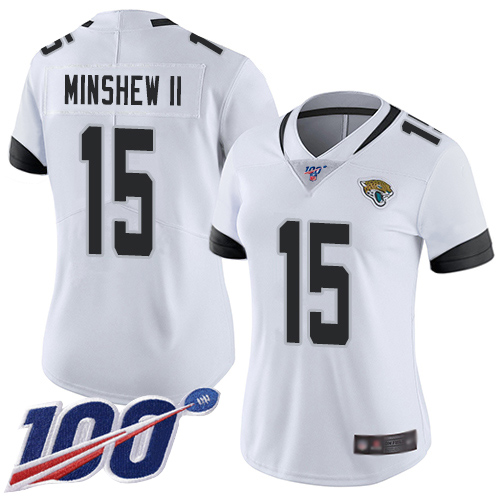 Jaguars #15 Gardner Minshew II White Women's Stitched Football 100th Season Vapor Limited Jersey Jaguars #15 Gardner Minshew II White Women's Stitched Football 100th Season Vapor Limited Jersey