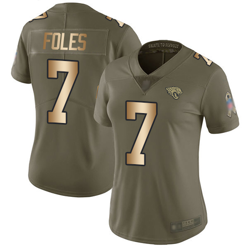 Jaguars #7 Nick Foles Olive Gold Women's Stitched Football Limited 2017 Salute to Service Jersey Jaguars #7 Nick Foles Olive Gold Women's Stitched Football Limited 2017 Salute to Service Jersey