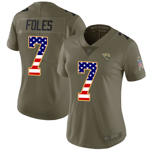 Jaguars #7 Nick Foles Olive USA Flag Women's Stitched Football Limited 2017 Salute to Service Jersey Jaguars #7 Nick Foles Olive USA Flag Women's Stitched Football Limited 2017 Salute to Service Jersey