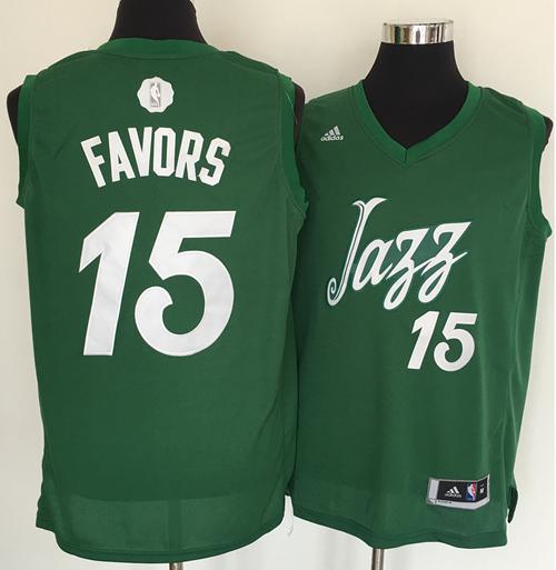 Jazz #15 Derrick Favors Green 2016-2017 Christmas Day Stitched NBA Jersey
