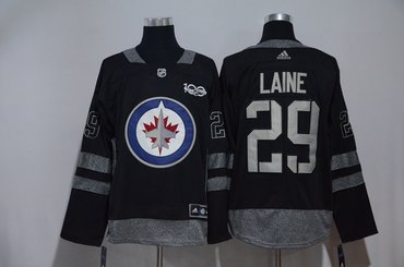 Jets 29 Patrik Laine Black 100th Anniversary Adidas Jersey