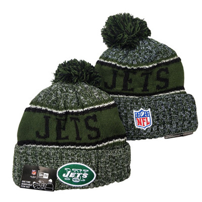 Jets Team Logo Green Pom Knit Hat YD