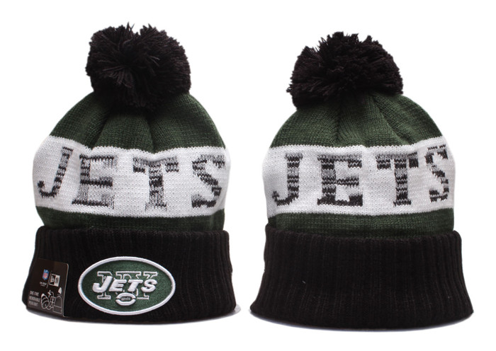 Jets Team Logo Green Pom Knit Hat YP