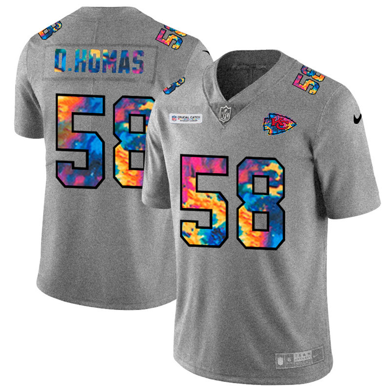 Kansas City Chiefs #58 Derrick Thomas Men's Nike Multi-Color 2020 NFL Crucial Catch NFL Jersey Greyheather
