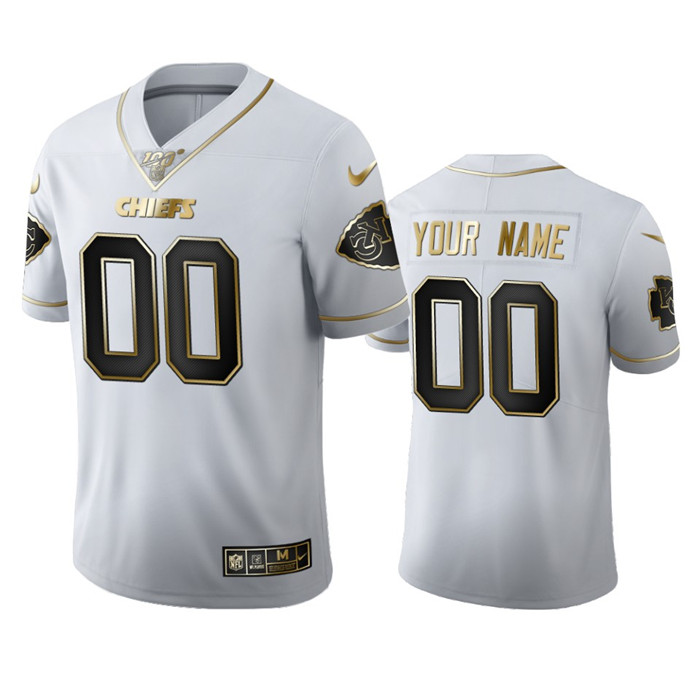 Kansas City Chiefs Custom Men's Nike White Golden Edition Vapor Limited NFL 100 Jersey Kansas City Chiefs Custom Men's Nike White Golden Edition Vapor Limited NFL 100 Jersey