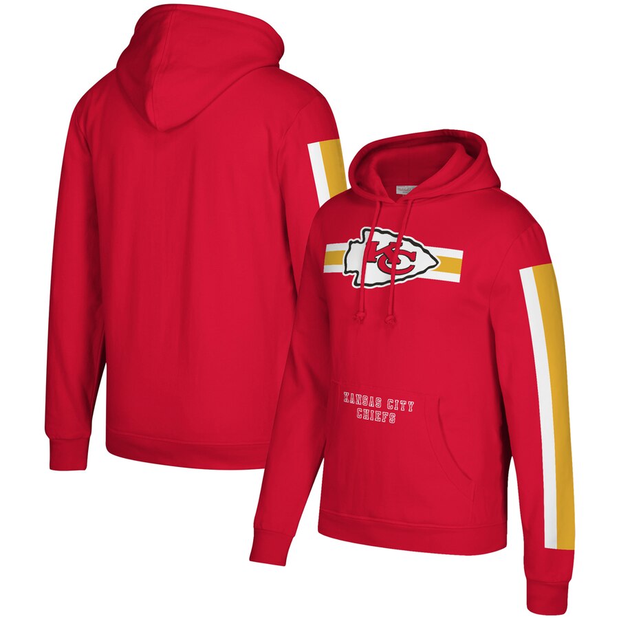 Kansas City Chiefs Mitchell & Ness Three Stripe Pullover Hoodie Red Kansas City Chiefs Mitchell & Ness Three Stripe Pullover Hoodie Red
