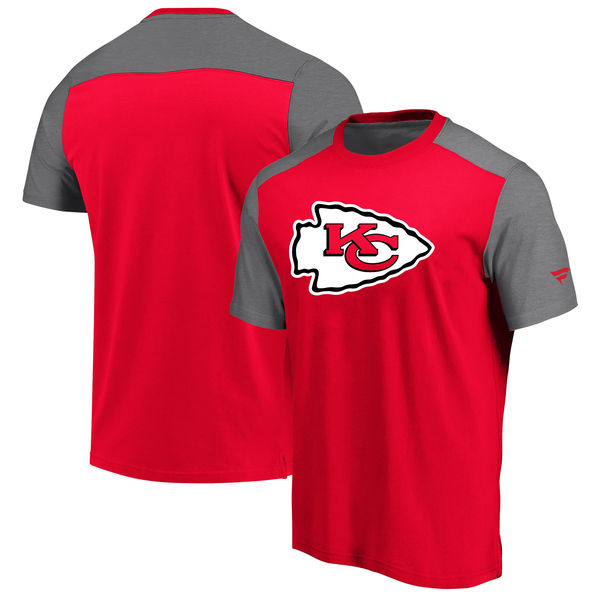 Kansas City Chiefs NFL Pro Line By Fanatics Branded Iconic Color Block T-Shirt RedHeathered Gray