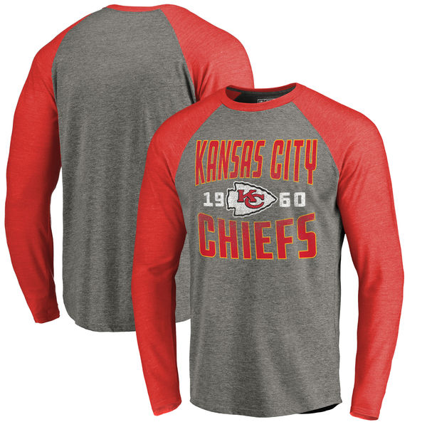 Kansas City Chiefs NFL Pro Line By Fanatics Branded Timeless Collection Antique Stack Long Sleeve Tri-Blend Raglan T-Shirt Ash