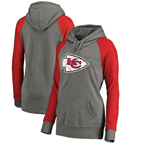 Kansas City Chiefs NFL Pro Line By Fanatics Branded Women's Throwback Logo Tri-Blend Raglan Plus Size Pullover Hoodie Gray Red Kansas City Chiefs NFL Pro Line By Fanatics Branded Women's Throwback Logo Tri-Blend Raglan Plus Size Pullover Hoodie Gray Red