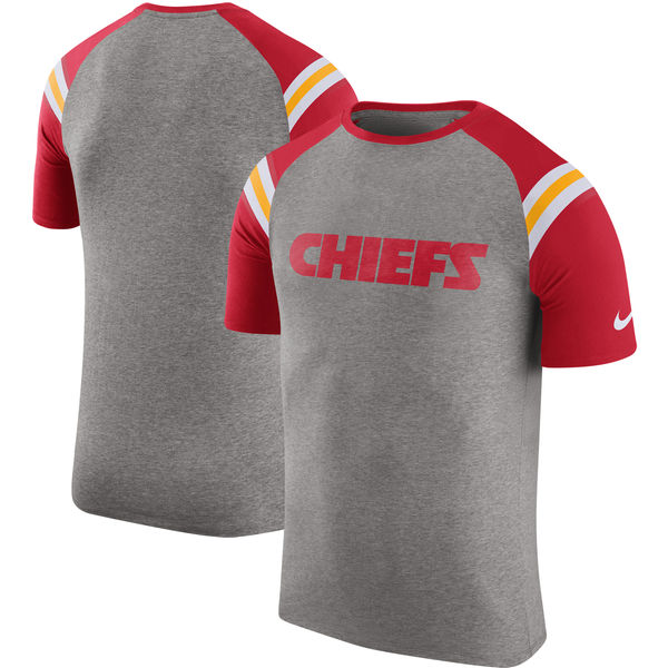 Kansas City Chiefs Nike Enzyme Shoulder Stripe Raglan T-Shirt Heathered Gray Kansas City Chiefs Nike Enzyme Shoulder Stripe Raglan T-Shirt Heathered Gray