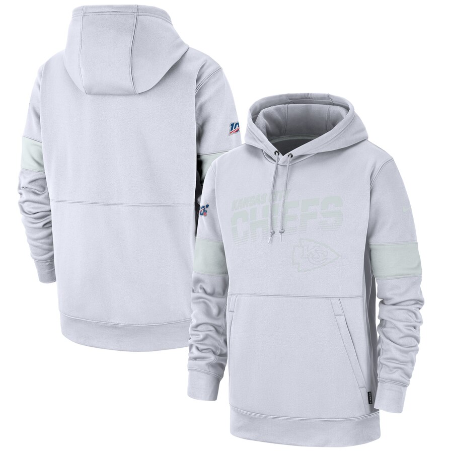 Kansas City Chiefs Nike NFL 100 2019 Sideline Platinum Therma Pullover Hoodie White Kansas City Chiefs Nike NFL 100 2019 Sideline Platinum Therma Pullover Hoodie White