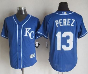 Kansas City Royals #13 Salvador Perez Blue Alternate 2 New Cool Base Stitched Baseball Jersey