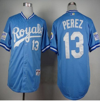 Kansas City Royals #13 Salvador Perez Light Blue 1985 Turn Back The Clock Stitched Baseball jersey