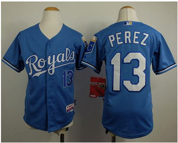 Kansas City Royals #13 Salvador Perez Light Blue Cool Base Alternate 1 Stitched Youth Baseball Jersey