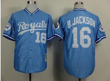 Kansas City Royals #16 Bo Jackson Mitchell and Ness Light Blue Throwback Baseball Jersey