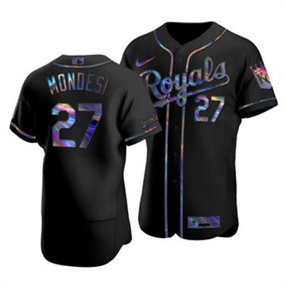 Kansas City Royals #27 Adalberto Mondesi Men's Nike Iridescent Holographic Collection MLB Jersey - Black Kansas City Royals #27 Adalberto Mondesi Men's Nike Iridescent Holographic Collection MLB Jersey - Black