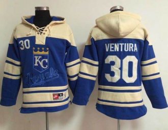 Kansas City Royals #30 Yordano Ventura Light Blue Sawyer Hooded Sweatshirt Baseball Hoodie