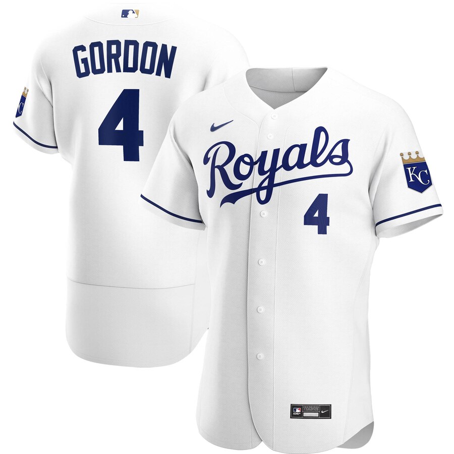 Kansas City Royals #4 Alex Gordon Men's Nike White Home 2020 Authentic Player MLB Jersey Kansas City Royals #4 Alex Gordon Men's Nike White Home 2020 Authentic Player MLB Jersey
