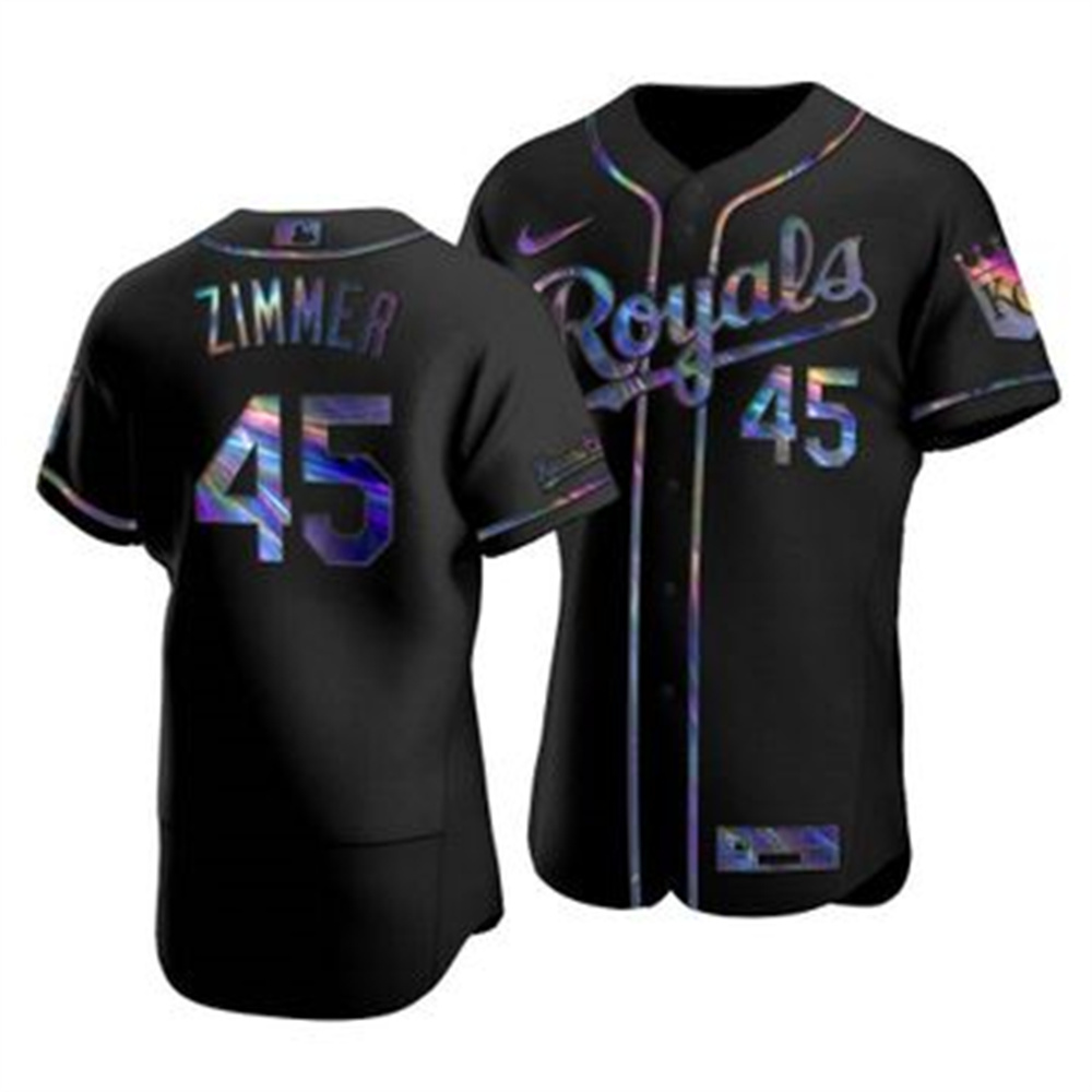 Kansas City Royals #45 Kyle Zimmer Men's Nike Iridescent Holographic Collection MLB Jersey - Black