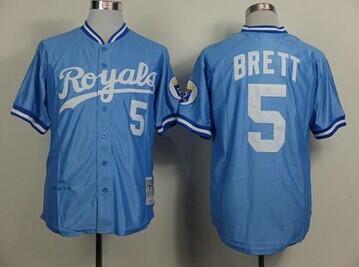 Kansas City Royals #5 George Brett Mitchell and Ness Light Blue Throwback Baseball Jersey