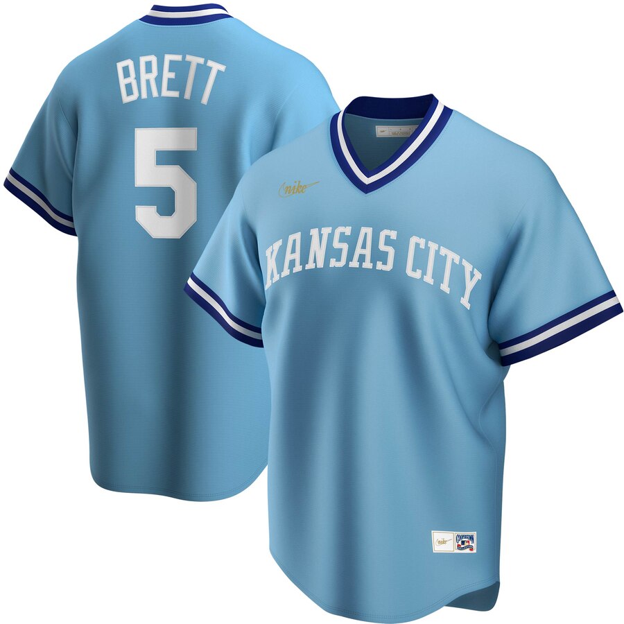 Kansas City Royals #5 George Brett Nike Road Cooperstown Collection Player MLB Jersey Light Blue Kansas City Royals #5 George Brett Nike Road Cooperstown Collection Player MLB Jersey Light Blue