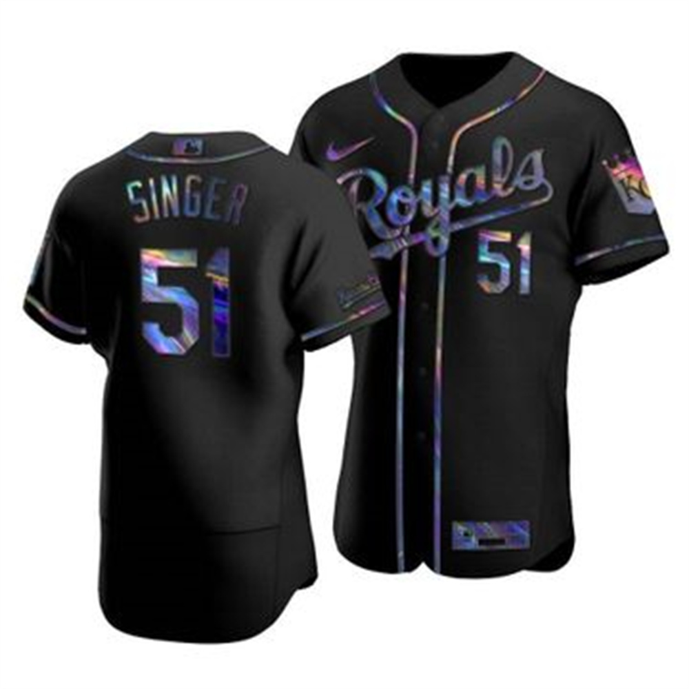 Kansas City Royals #51 Brady Singer Men's Nike Iridescent Holographic Collection MLB Jersey - Black Kansas City Royals #51 Brady Singer Men's Nike Iridescent Holographic Collection MLB Jersey - Black