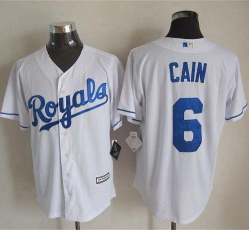 Kansas City Royals #6 Lorenzo Cain White New Cool Base Stitched Baseball Jersey