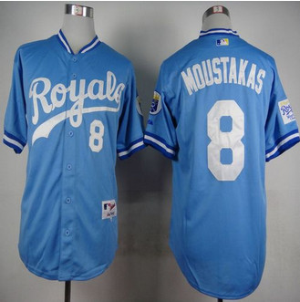 Kansas City Royals #8 Mike Moustakas Light Blue 1985 Turn Back The Clock Stitched Baseball jersey