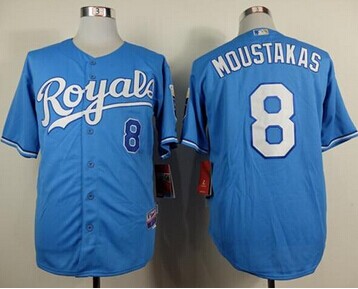 Kansas City Royals #8 Mike Moustakas Light Blue Alternate 1 Cool Base Stitched Baseball Jersey