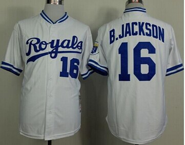 Kansas City Royals Mitchell And Ness 1980 Royals #16 Bo Jackson White Throwback Stitched Baseball Jersey