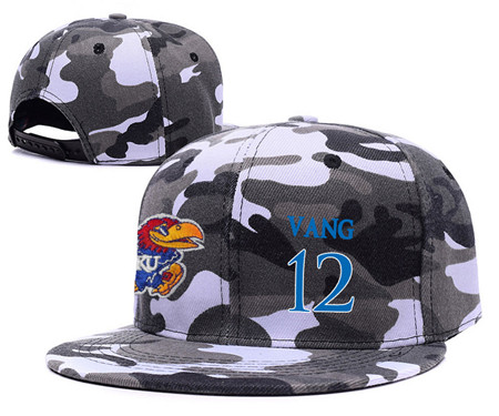 Kansas Jayhawks 12 Tucker Vang Gray Camo College Basketball Adjustable Hat