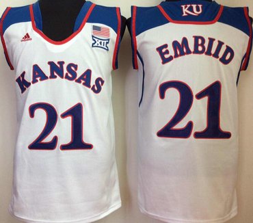 Kansas Jayhawks 21 Joel Embiid White College Basketball Jersey