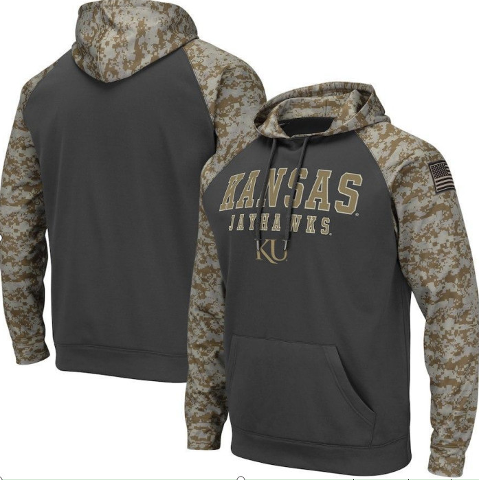 Kansas Jayhawks Gray Camo Men's Pullover Hoodie Kansas Jayhawks Gray Camo Men's Pullover Hoodie