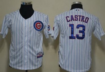 Kids Chicago Cubs 13 Starlin Castro White Blue Strip Baseball MLB Jerseys Kids Chicago Cubs 13 Starlin Castro White Blue Strip Baseball MLB Jerseys