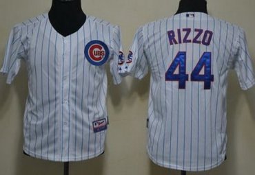 Kids Chicago Cubs 44 Anthony Rizzo White Blue Strip Baseball MLB Jerseys Kids Chicago Cubs 44 Anthony Rizzo White Blue Strip Baseball MLB Jerseys