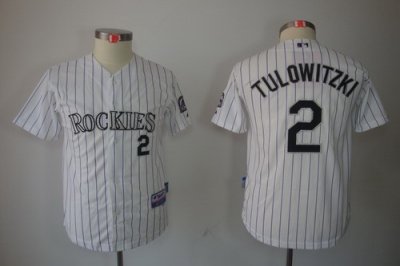 Kids Colorado Rockies 2 Tulowitzki White Jerseys(blue strip) Kids Colorado Rockies 2 Tulowitzki White Jerseys(blue strip)