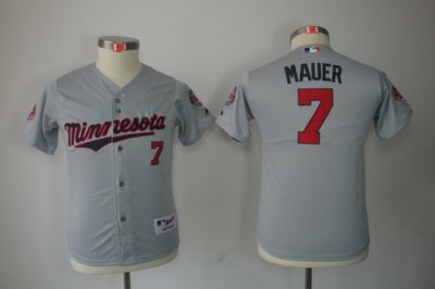 Kids MLB Minnesota Twins #7 Mauer Grey Jerseys Kids MLB Minnesota Twins #7 Mauer Grey Jerseys