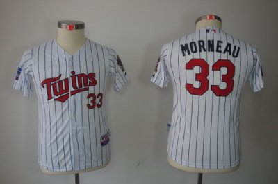 Kids Minnesota Twins 33 Justin Morneau White Jerseys (blue stripe) Kids Minnesota Twins 33 Justin Morneau White Jerseys (blue stripe)