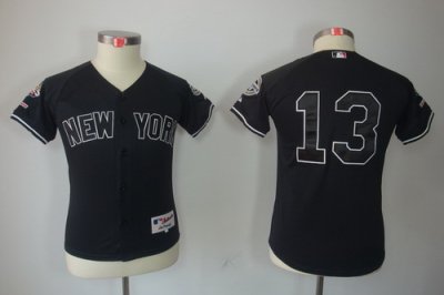 Kids New York Yankees 13 Alex Rodriguez Black jerseys(2009 Logo WS 09 Champions Pat)