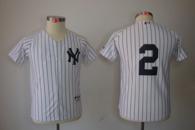 Kids New York Yankees 2# Derek Jeter White Jerseys(Black Stripe)