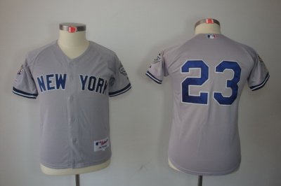 Kids New York Yankees 23 Don Mattingly Grey Jerseys (2009 Logo WS 09 Champions Pat) Kids New York Yankees 23 Don Mattingly Grey Jerseys (2009 Logo WS 09 Champions Pat)