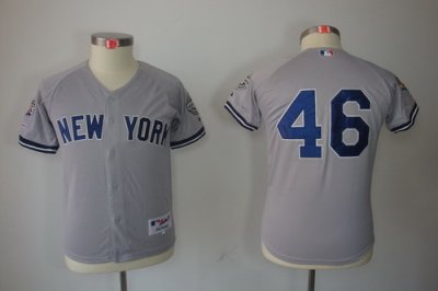 Kids New York Yankees 46 Andy Pettitte Grey jerseys(2009 Logo WS 09 Champions Pat) Kids New York Yankees 46 Andy Pettitte Grey jerseys(2009 Logo WS 09 Champions Pat)