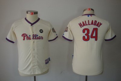 Kids Philadelphia Phillies Halladay 34# Jerseys Cream Jersey HK Patch Kids Philadelphia Phillies Halladay 34# Jerseys Cream Jersey HK Patch