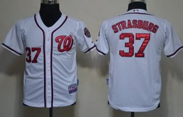 Kids Washington Nationals 37 Stephen Strasburg White MLB Jerseys